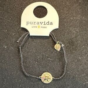 Pura Vida Gray Braided Bracelet with Gold Charm